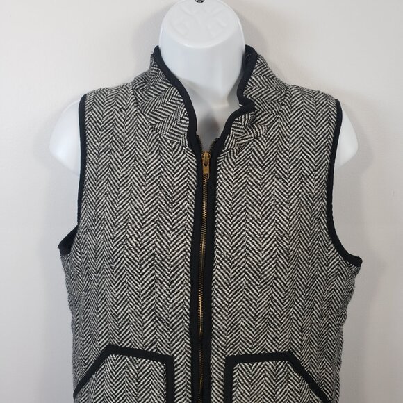 CLF Vest Black & White Quilted Puffer Herringbone Pattern Small S Zip  / A138 - Picture 3 of 7